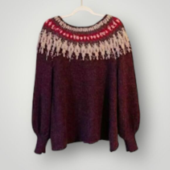 Free People Baltic Fairisle Sweater Berry Comno Wool Alpaca Blend Size XS NWOT - Picture 12 of 14